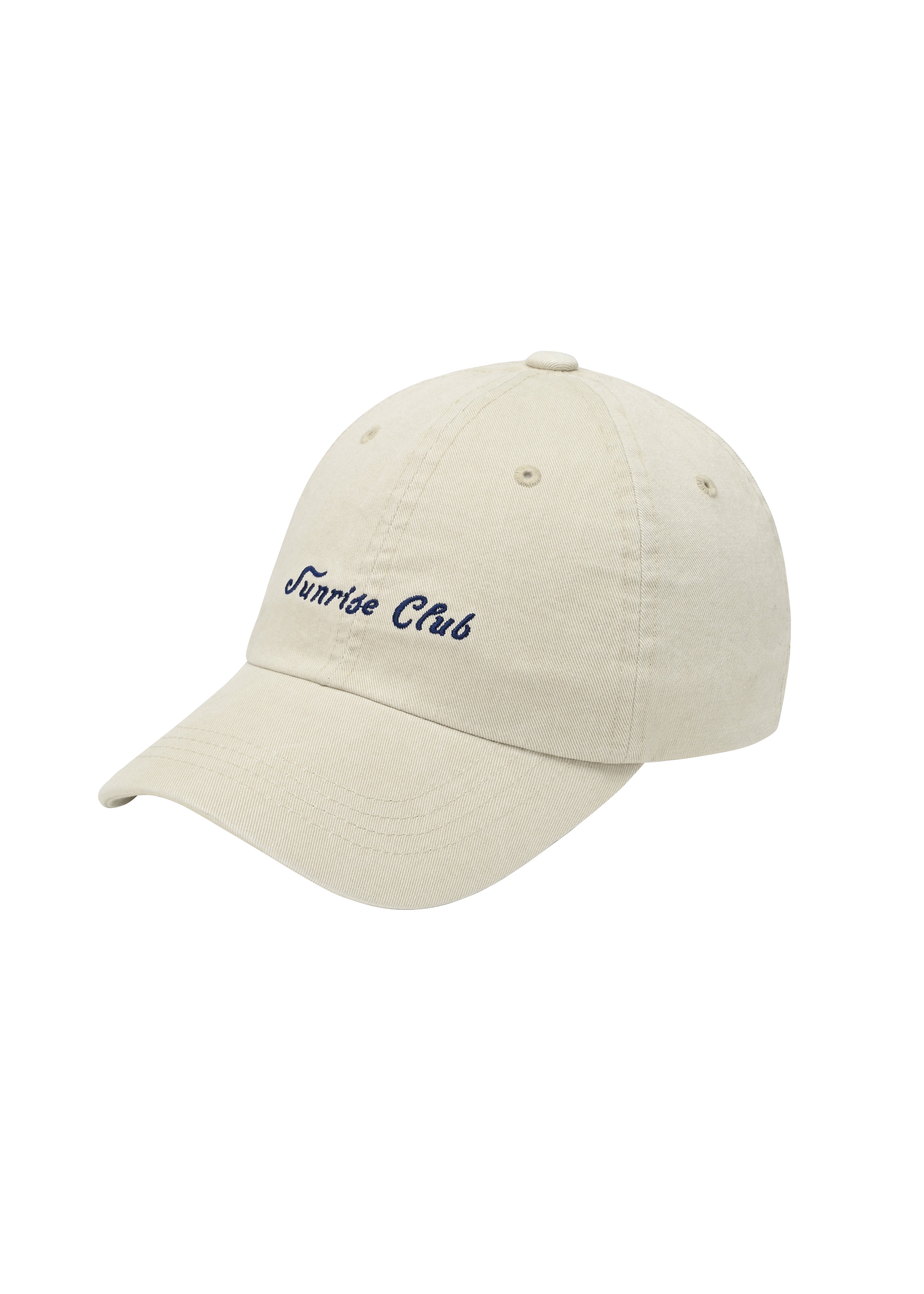Beige cap with 'Sunrise Club' text on a white background