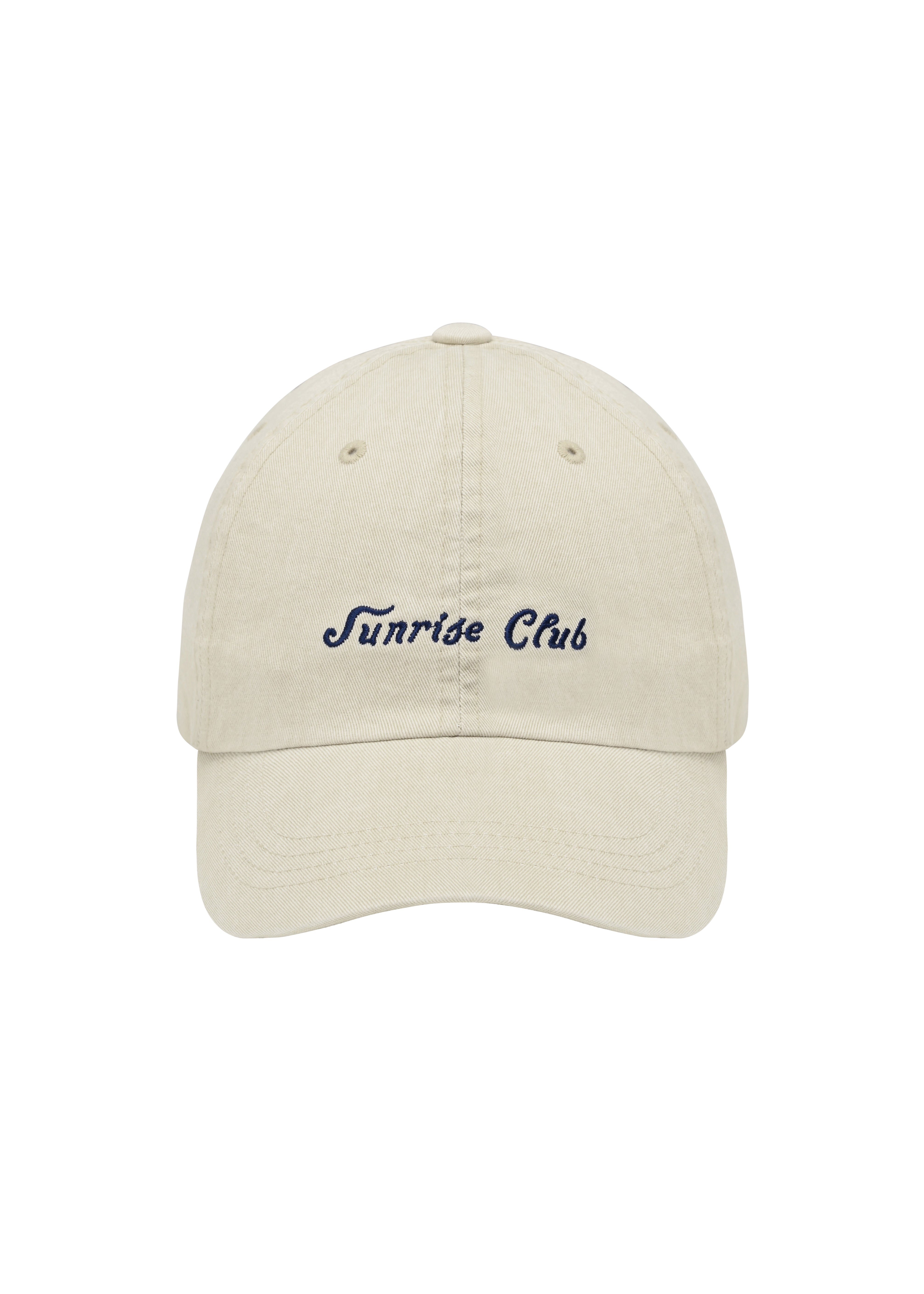 Beige cap with 'Sunrise Club' embroidery on a white background