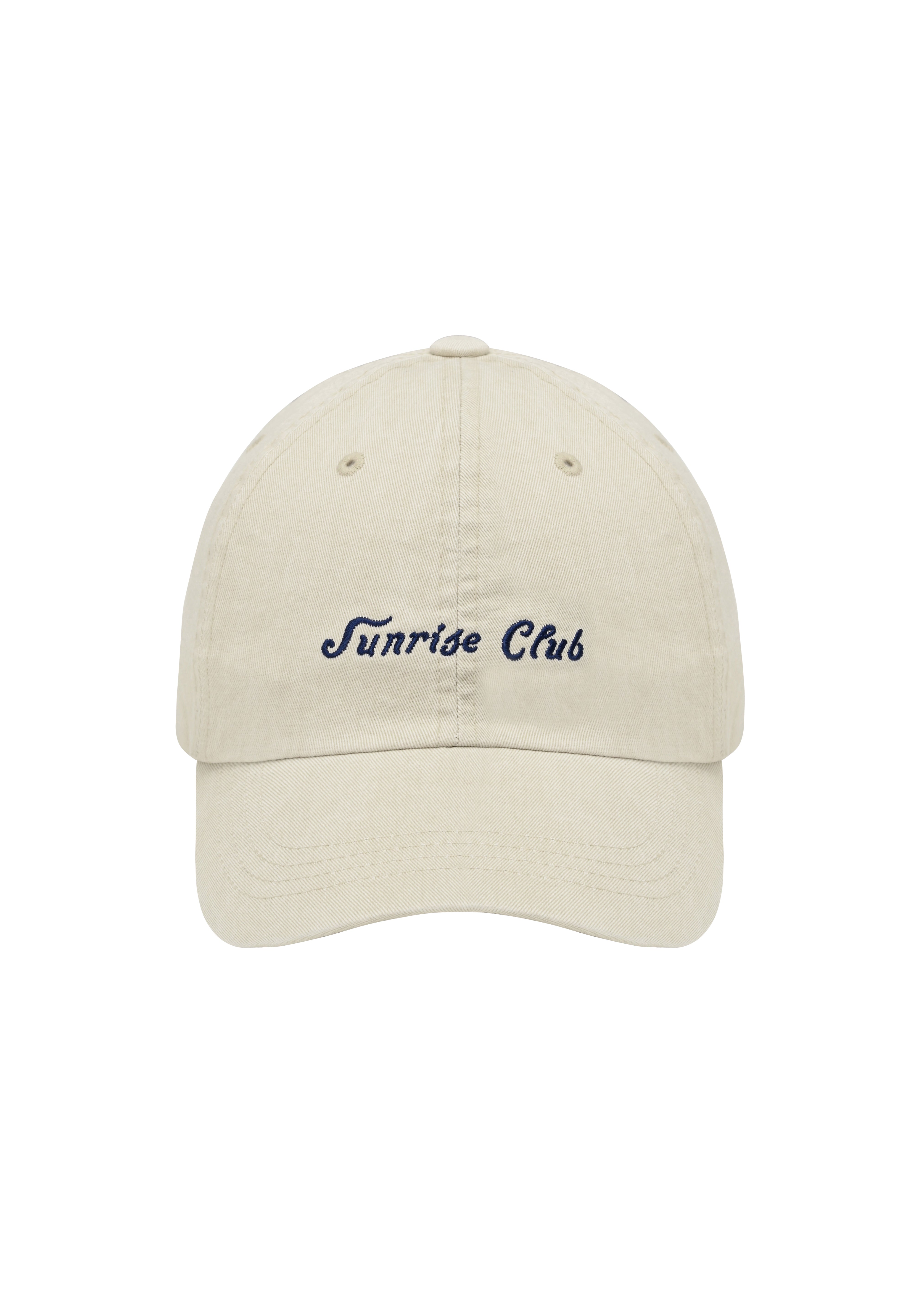 Beige cap with 'Sunrise Club' embroidery on a white background