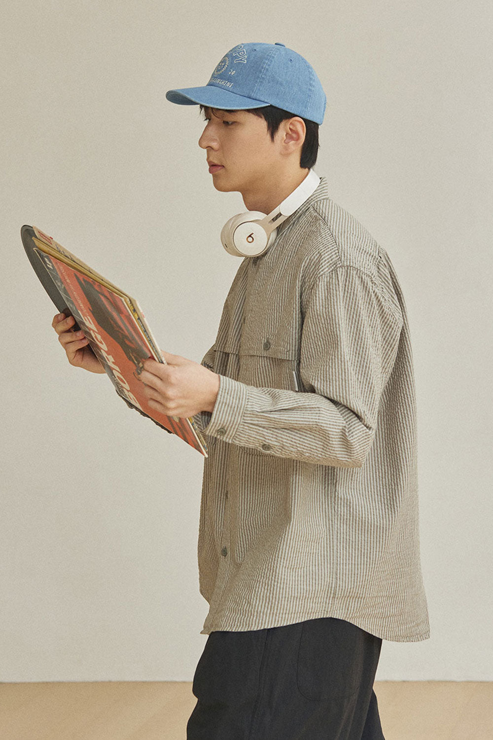 Stripe Pocket Work Shirt (Khaki)