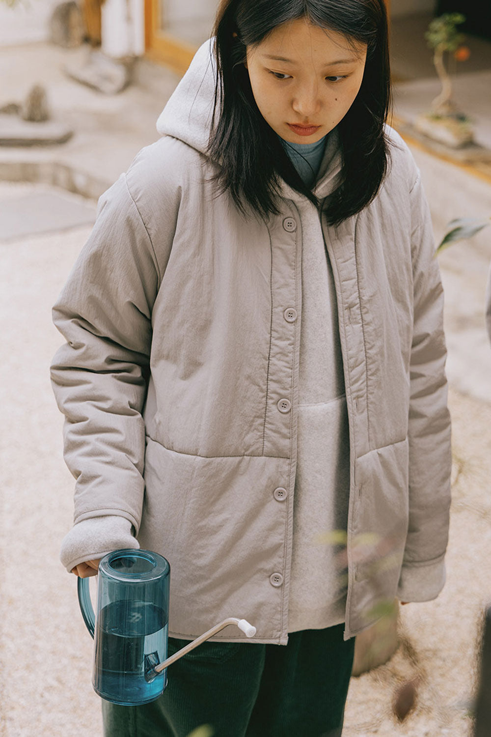 Sunrise Fleece Button Hoodie (Melange White)