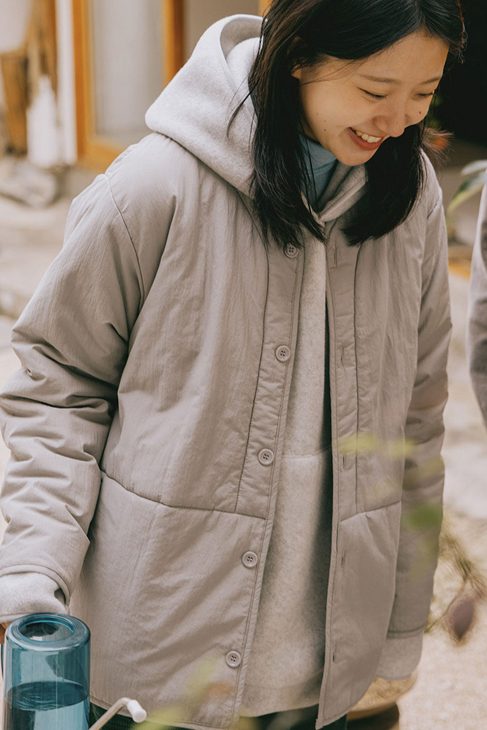 Sunrise Fleece Button Hoodie (Melange White)