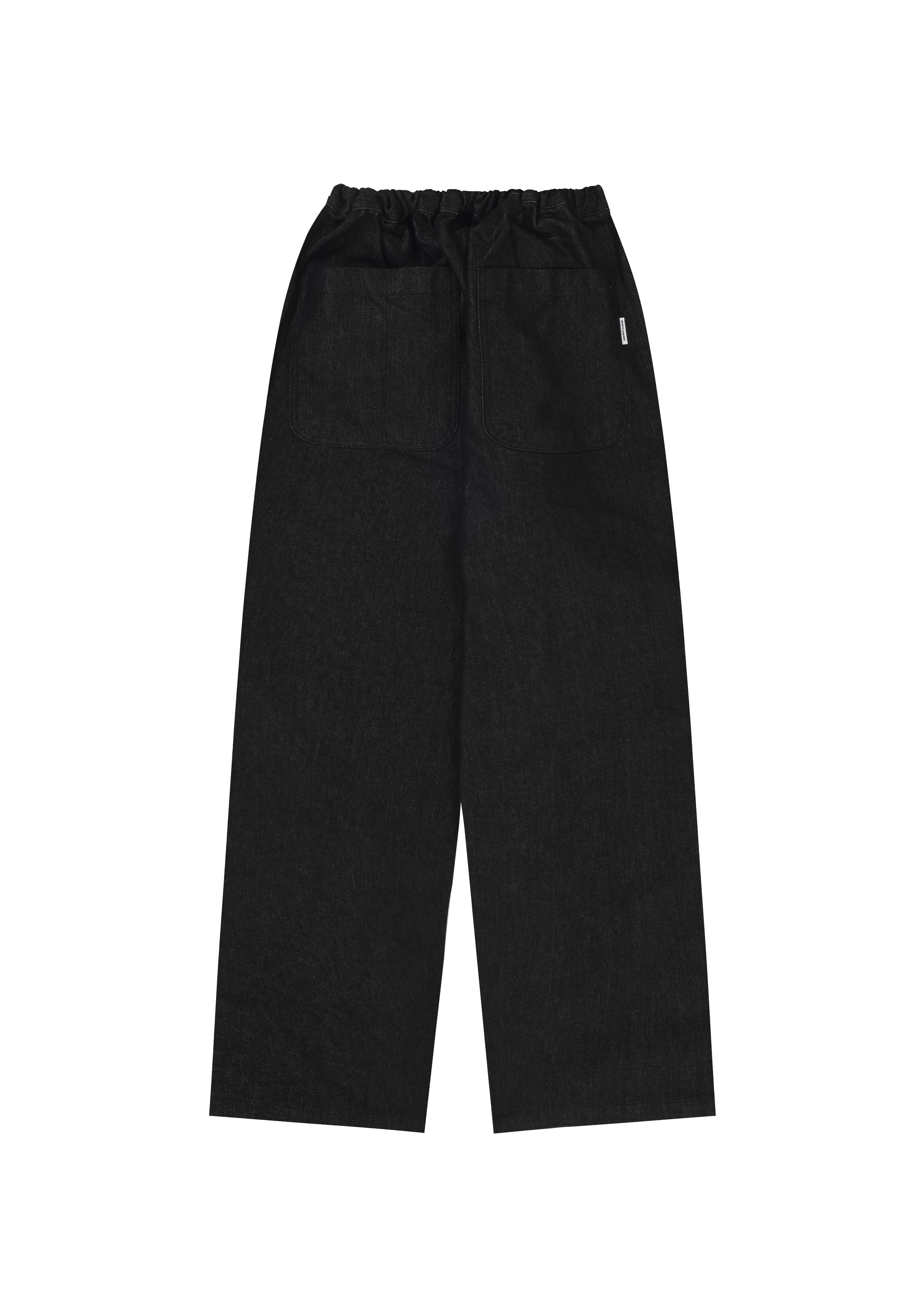 rear view of Black Denim pants on a white background