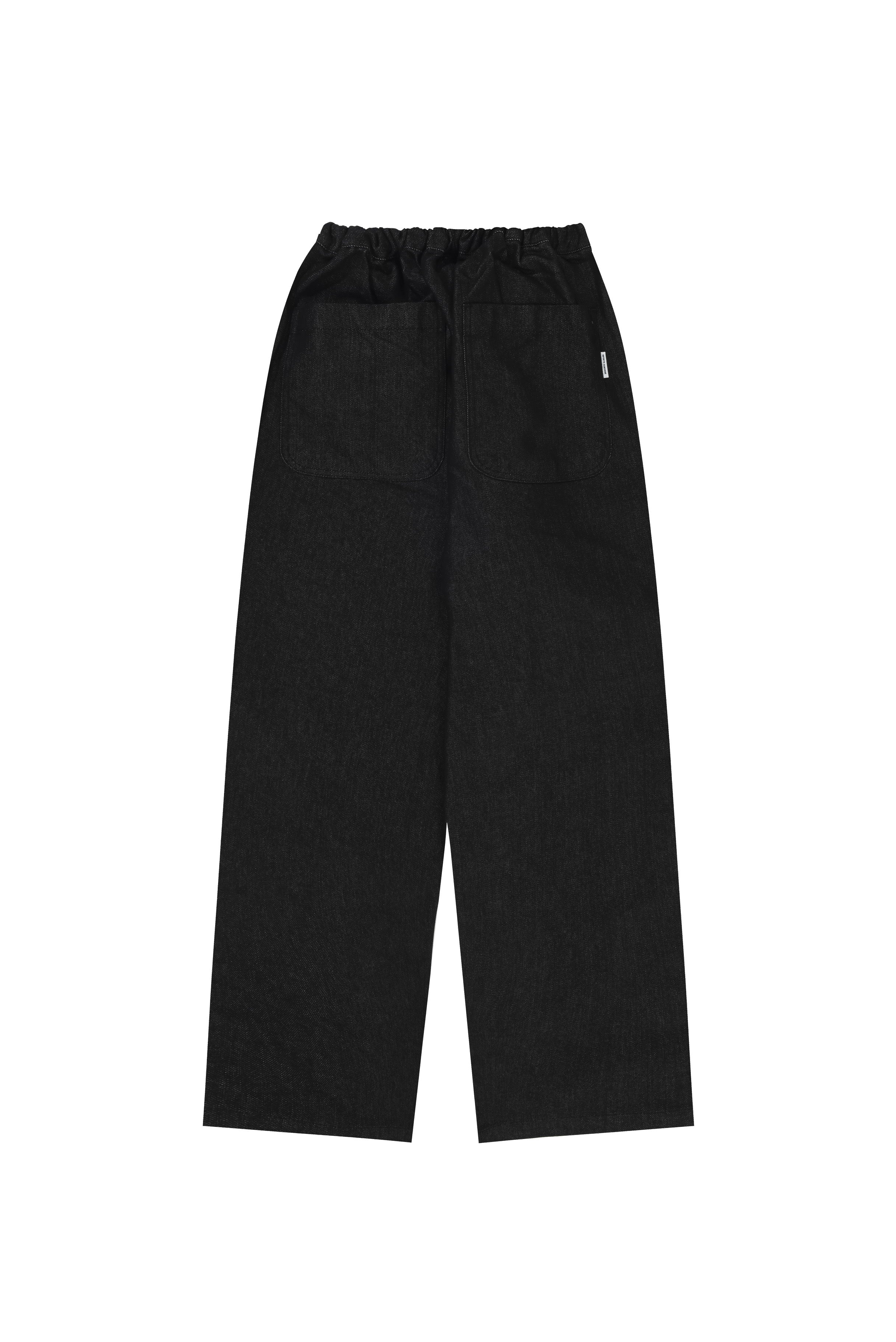 rear view of Black Denim pants on a white background