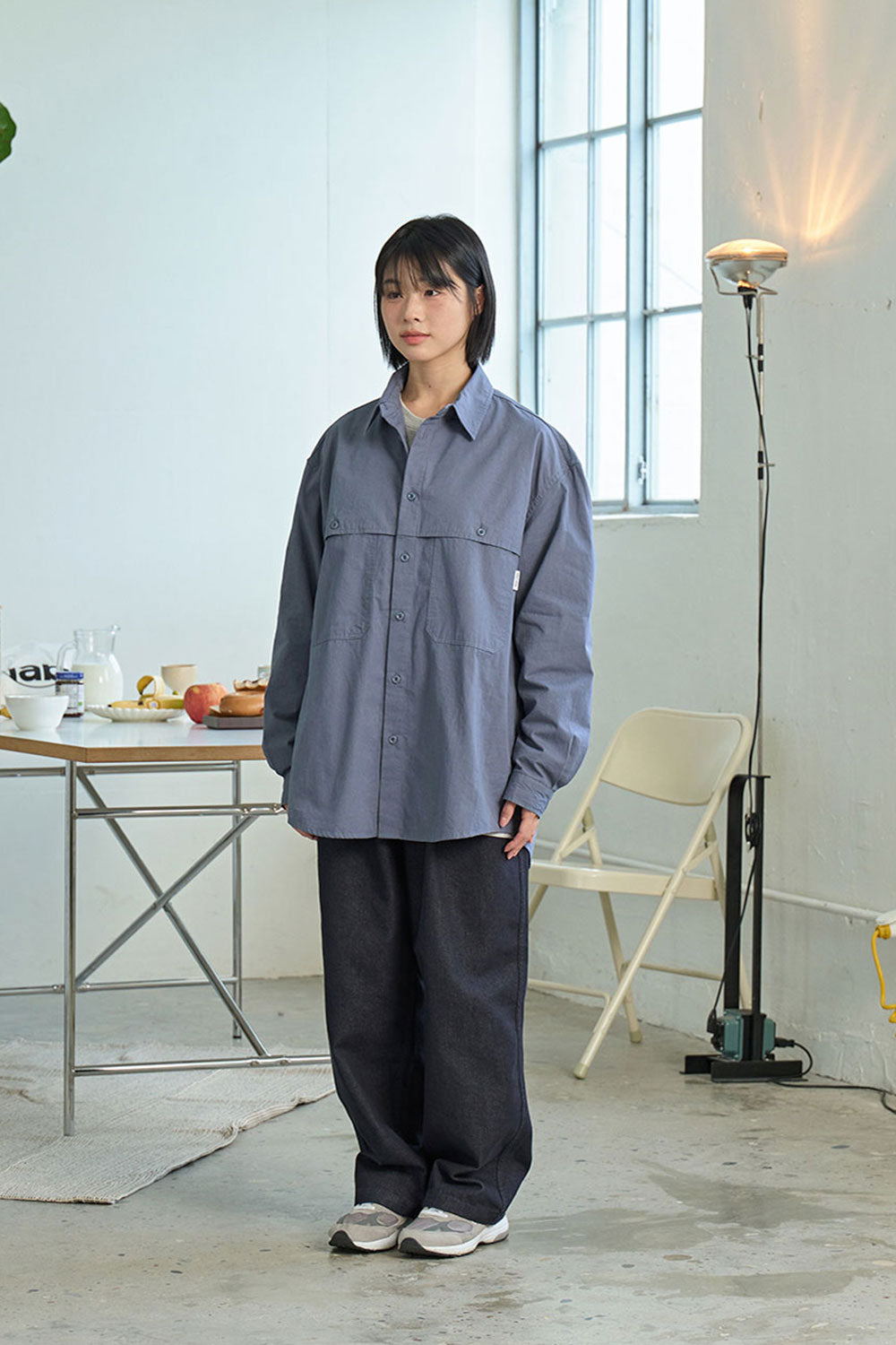 Two Tuck Wide Denim Pants (Deep Indigo)