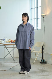 Two Tuck Wide Denim Pants (Deep Indigo)