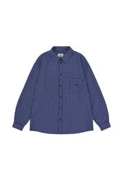 long sleeved Blue checkered shirt on a white background