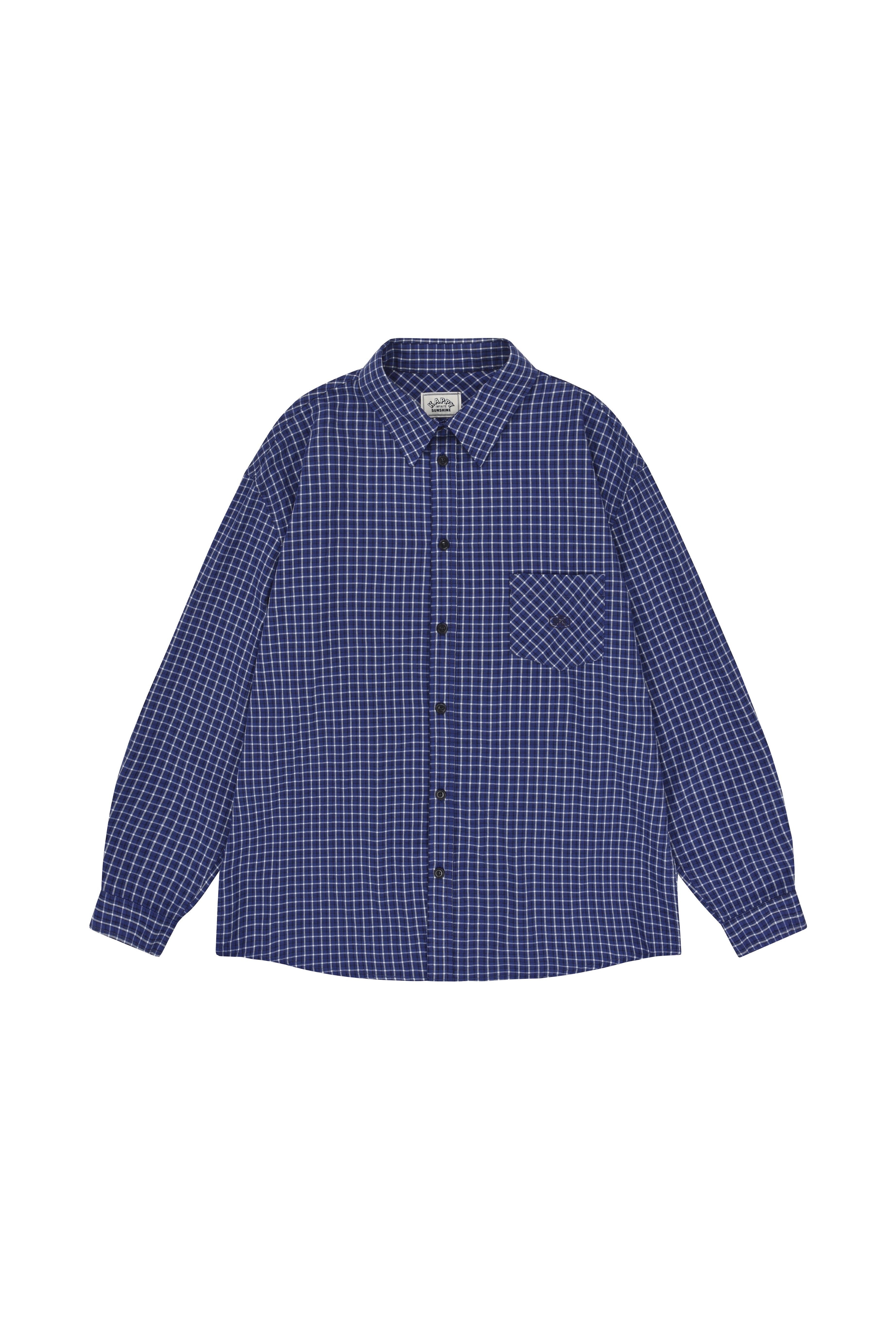 long sleeved Blue checkered shirt on a white background