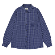 long sleeve Blue checkered shirt with a pocket on a white background