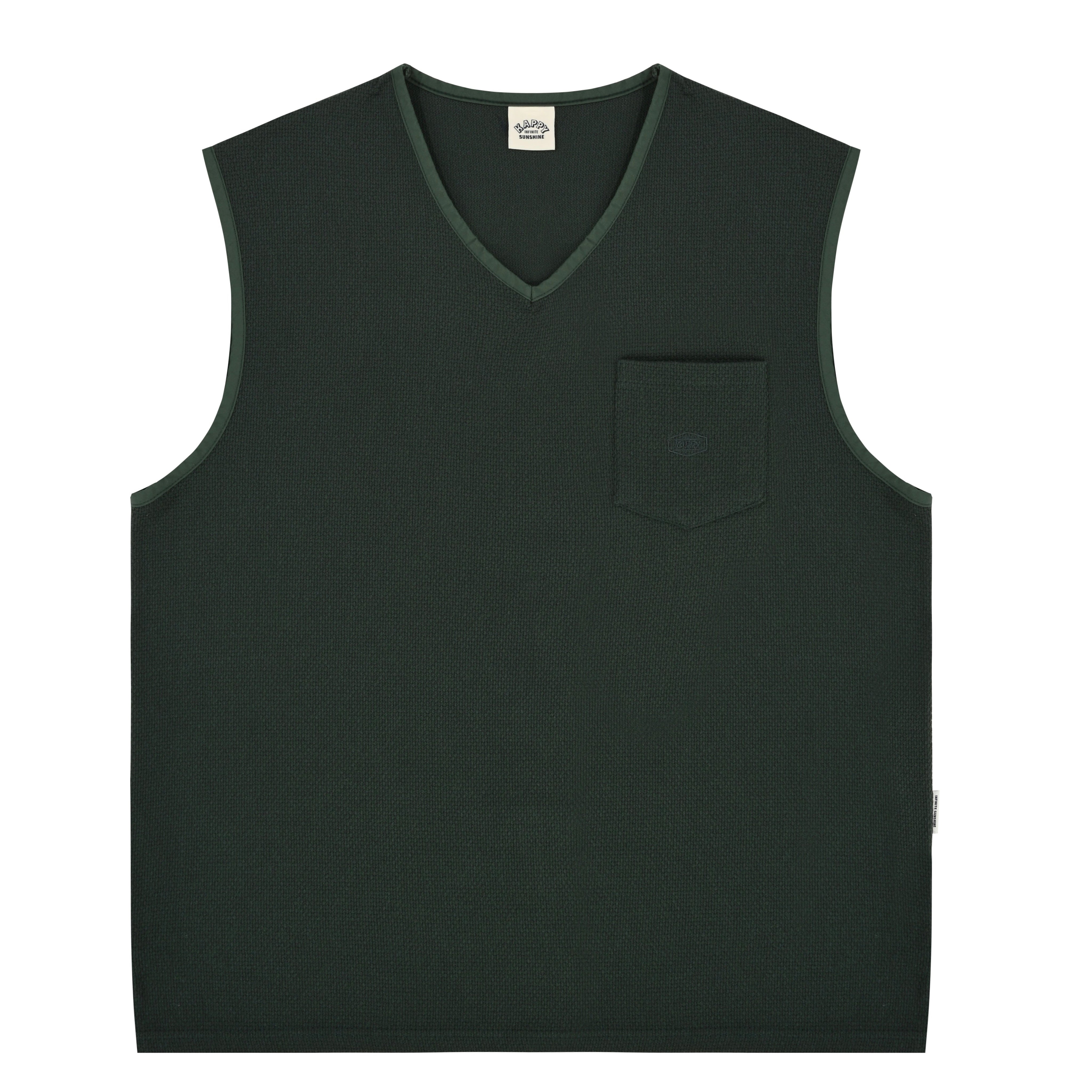 Black sleeveless shirt with a pocket on a white background