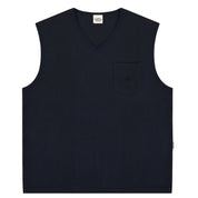 Black sleeveless shirt with a pocket on a white background