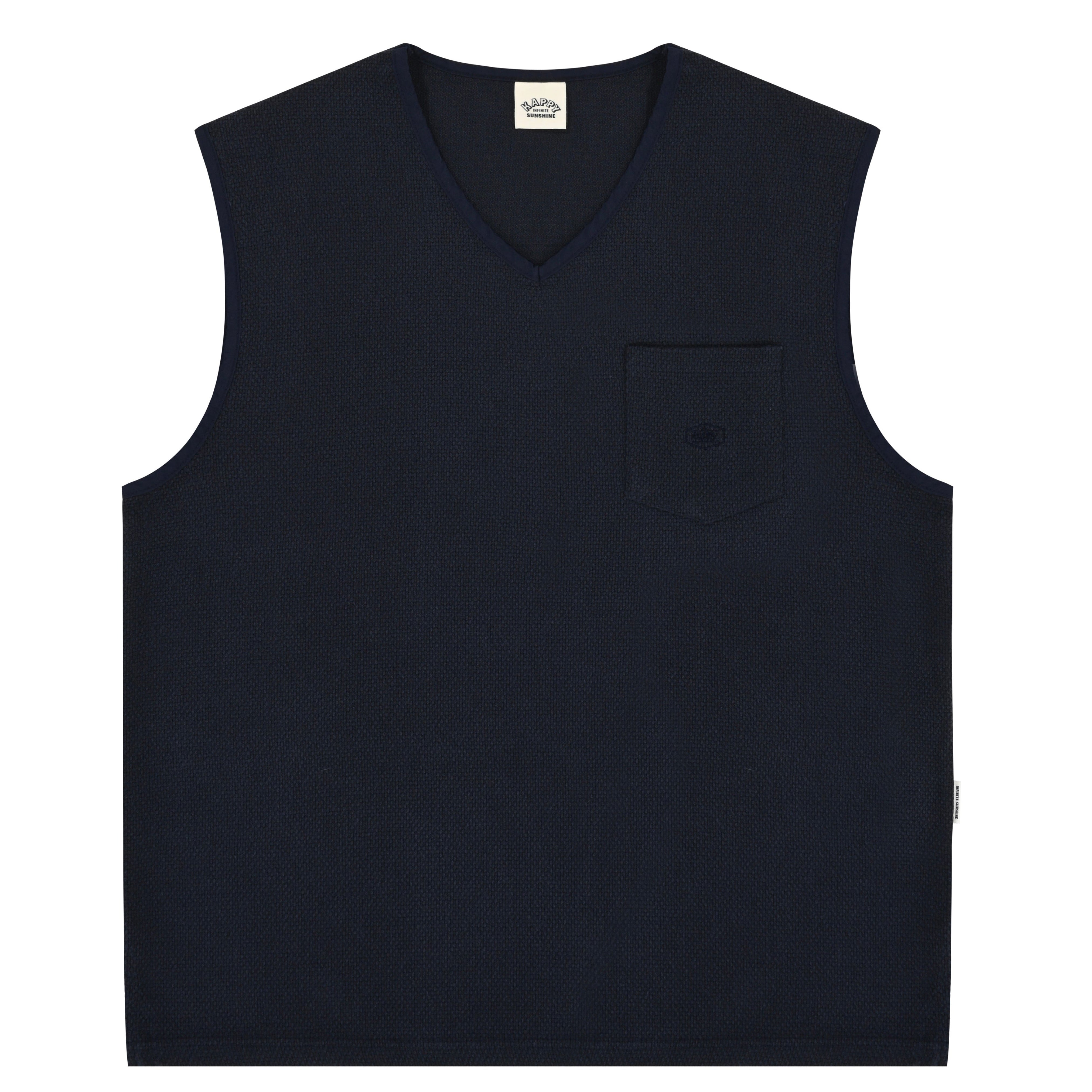 Black sleeveless shirt with a pocket on a white background