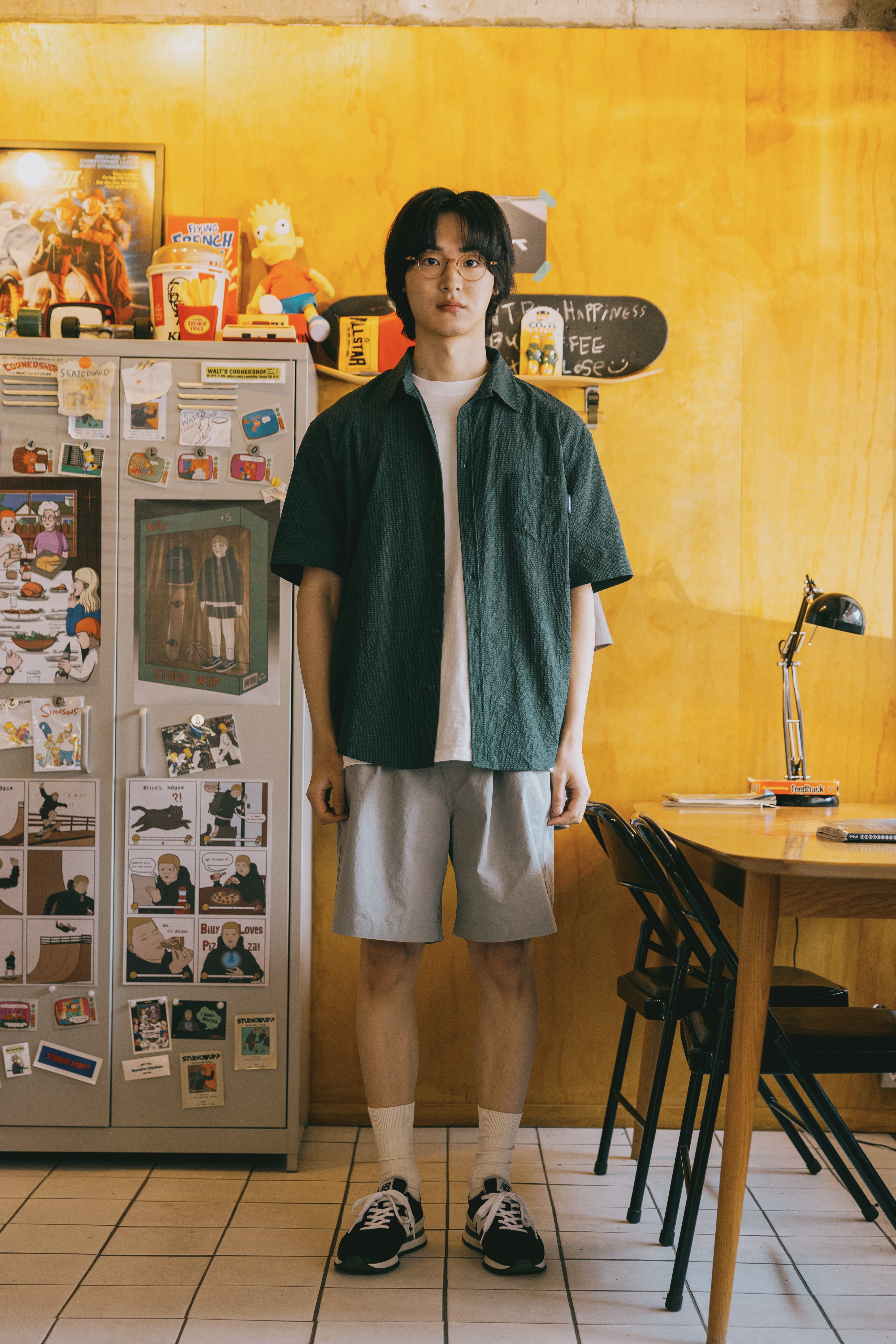 Seersucker Check Half Shirt (Navy)
