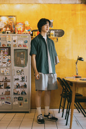 Seersucker Check Half Shirt (Navy)