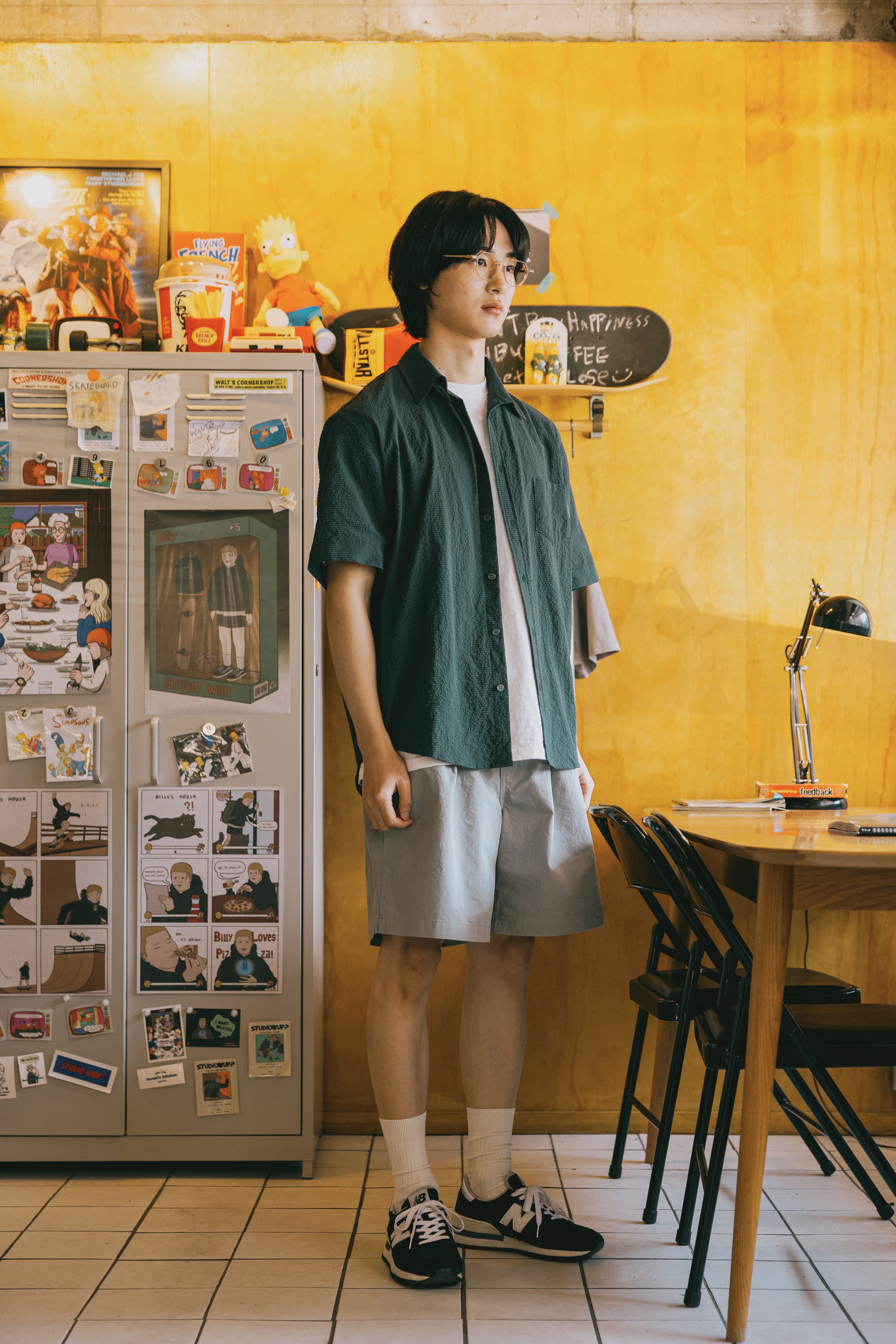 Seersucker Check Half Shirt (Navy)