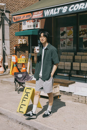 Seersucker Check Half Shirt (Navy)