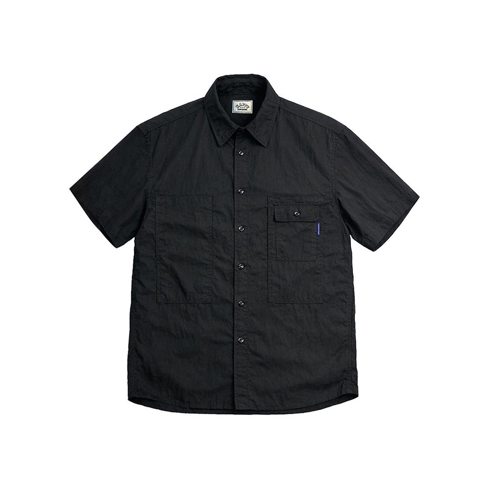 Black short-sleeve shirt on a white background
